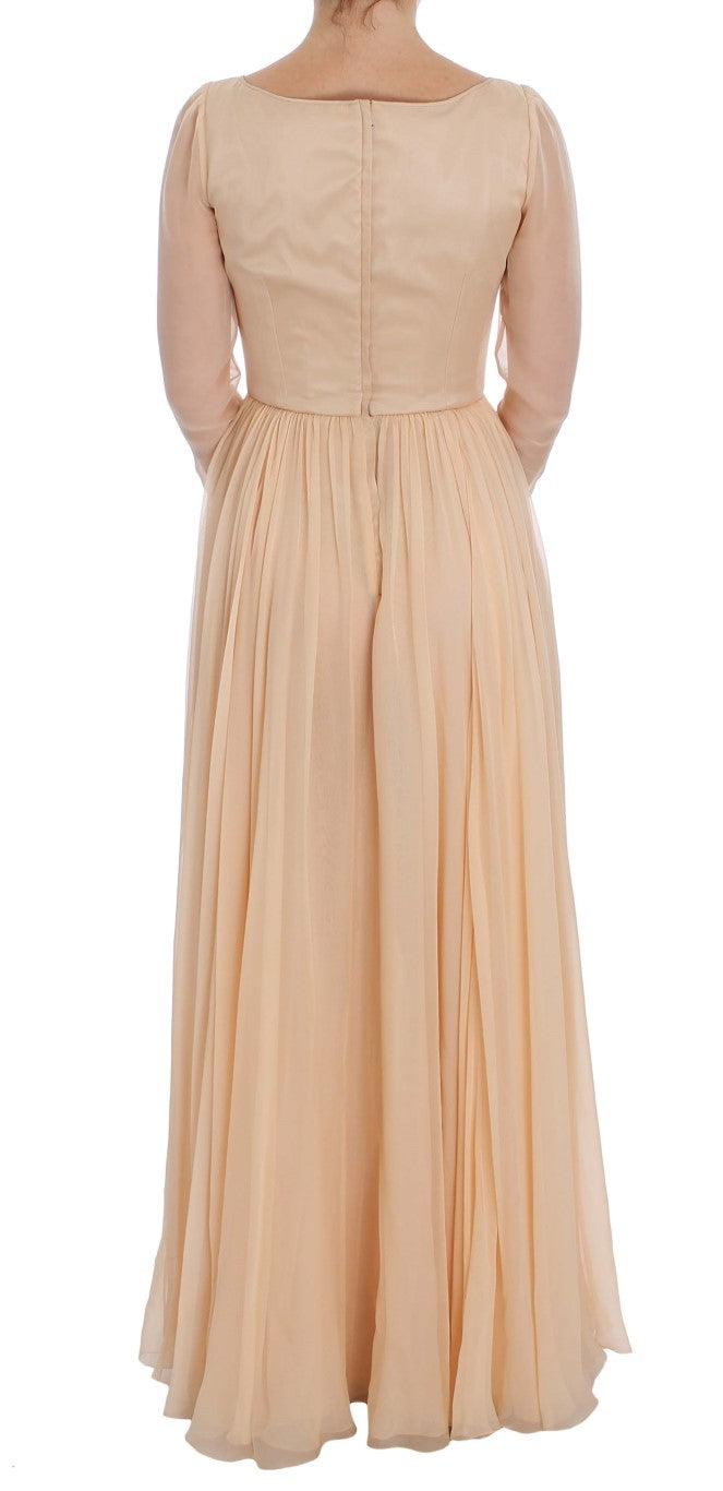 Dolce & Gabbana Elegant Beige Silk Full Length Sheath Dress - Arichezz.store