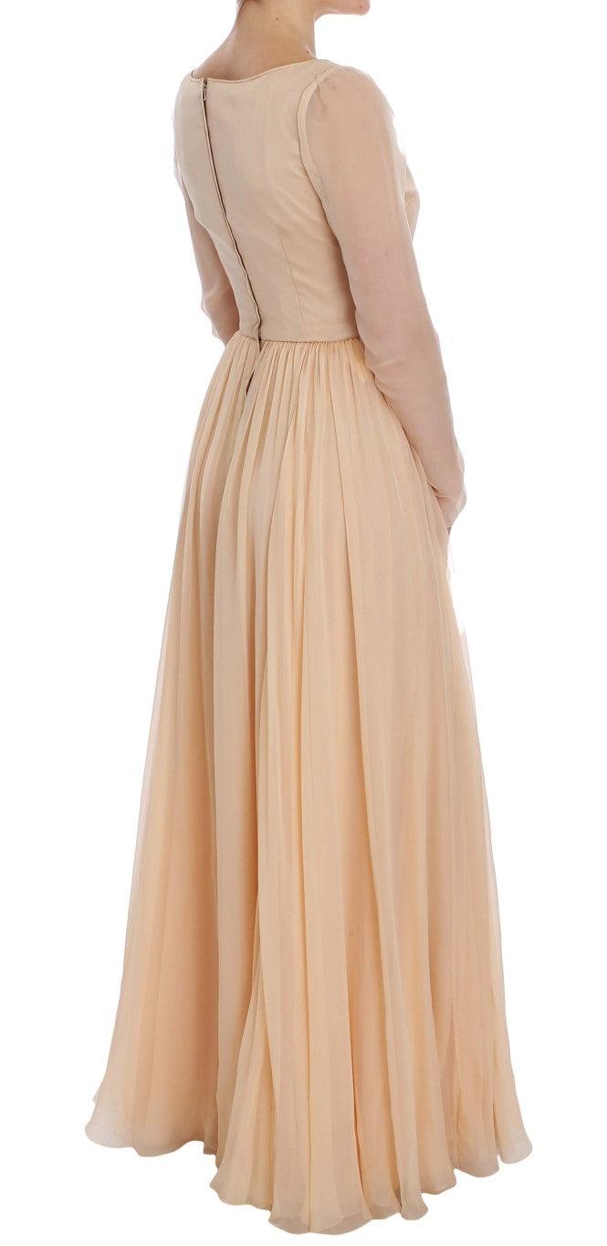 Dolce & Gabbana Elegant Beige Silk Full Length Sheath Dress - Arichezz.store