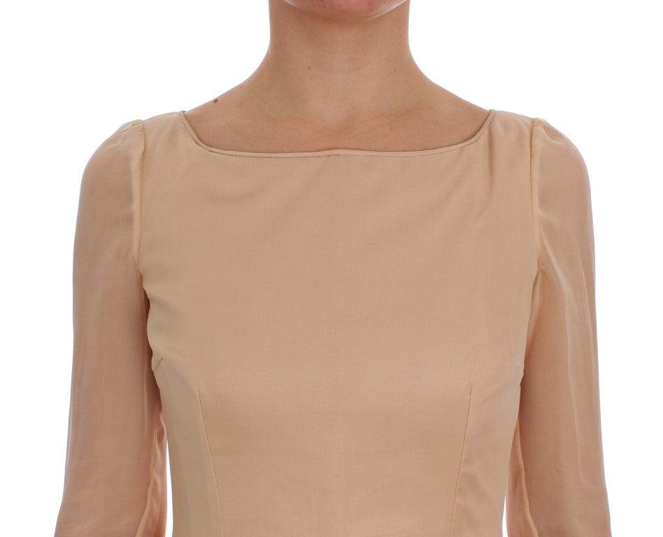 Dolce & Gabbana Elegant Beige Silk Full Length Sheath Dress - Arichezz.store