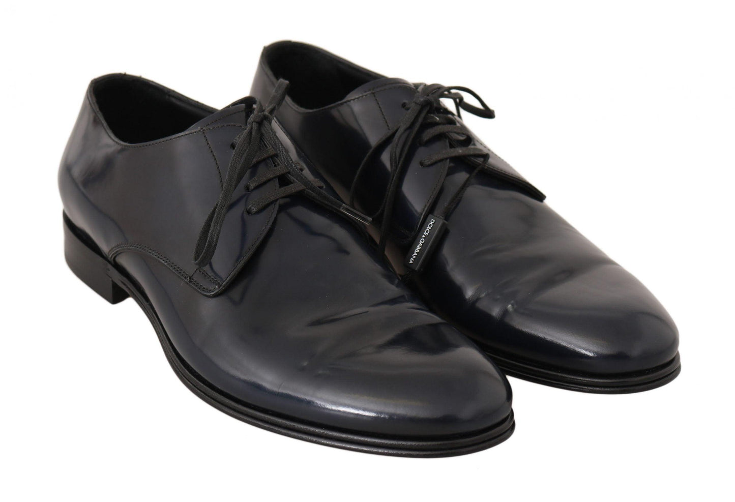 Dolce & Gabbana Elegant Dark Blue Leather Derby Dress Shoes - Arichezz.store