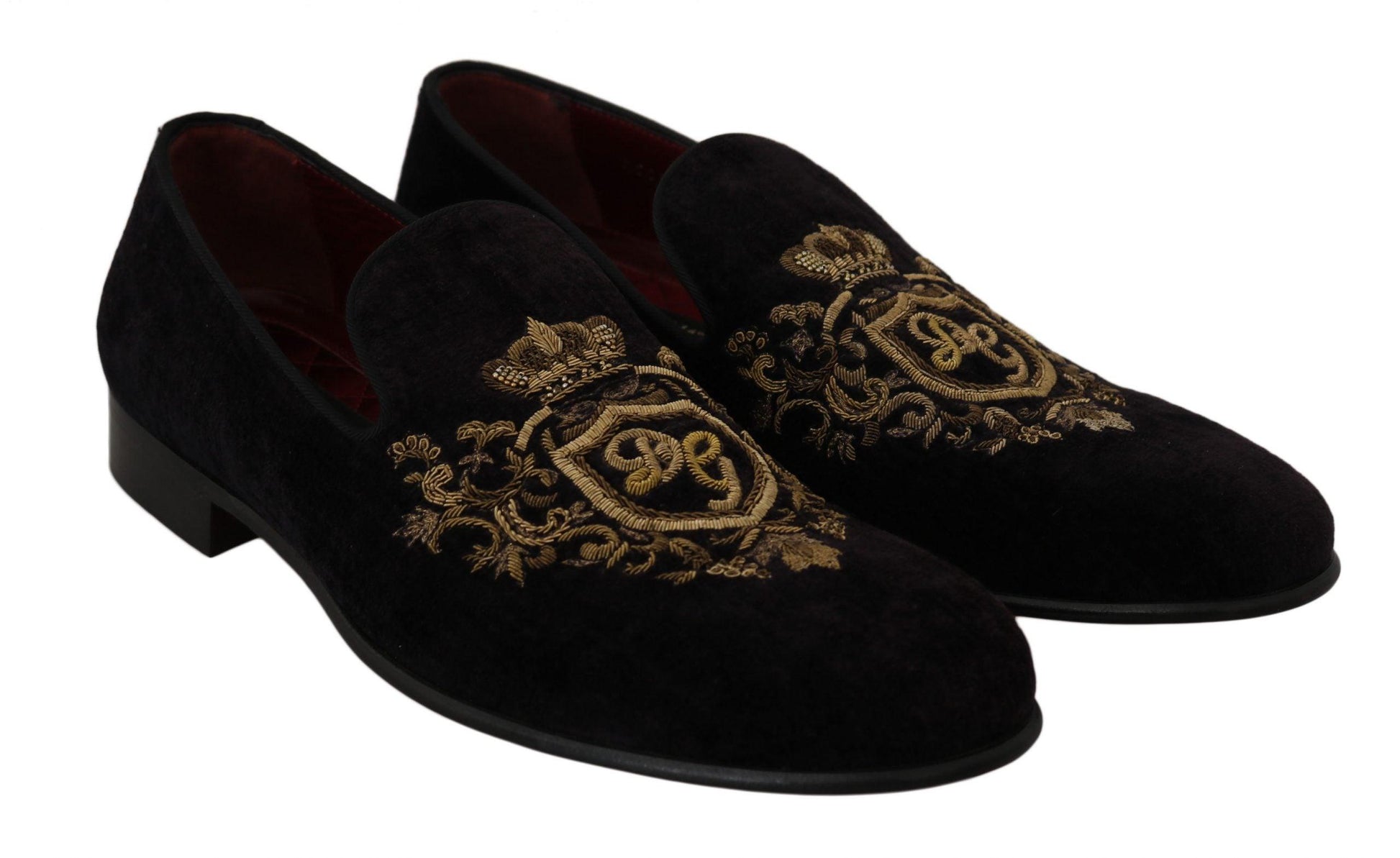 Dolce & Gabbana Elegant Black Loafers with Gold Crown Embroidery - Arichezz.store