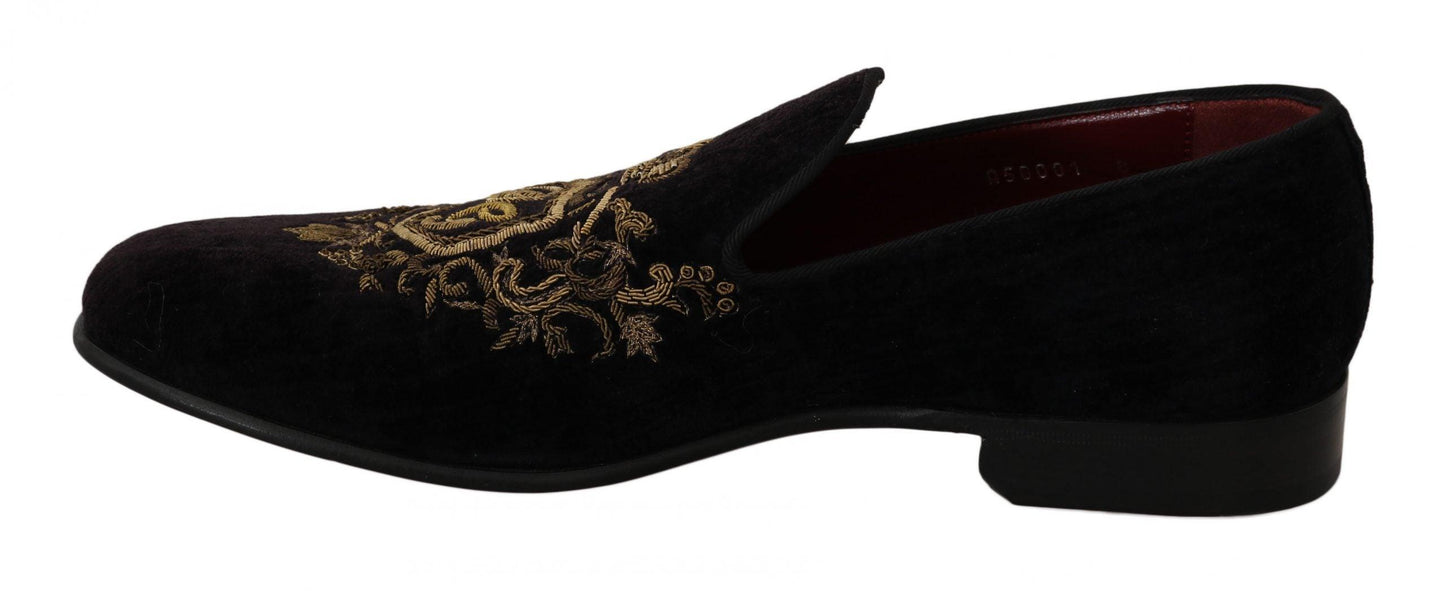 Dolce & Gabbana Elegant Black Loafers with Gold Crown Embroidery - Arichezz.store