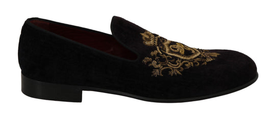 Dolce & Gabbana Elegant Black Loafers with Gold Crown Embroidery - Arichezz.store