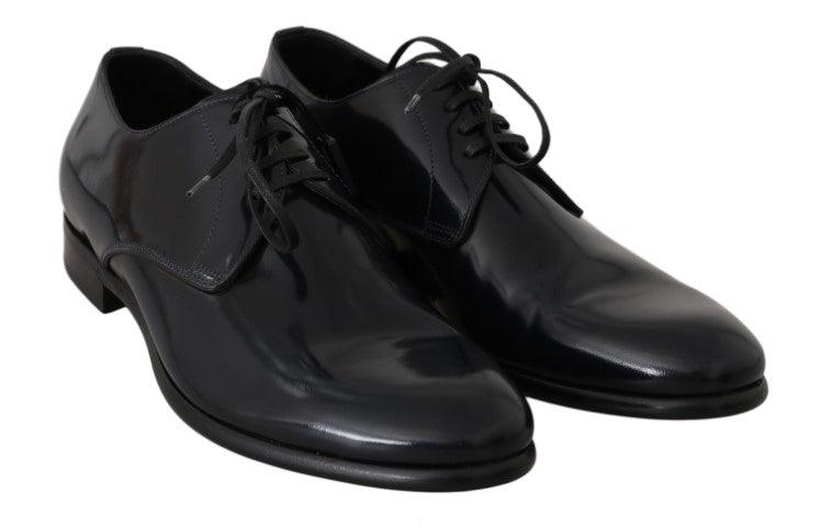 Dolce & Gabbana Elegant Dark Blue Leather Derby Shoes - Arichezz.store