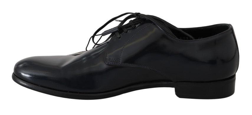 Dolce & Gabbana Elegant Dark Blue Leather Derby Shoes - Arichezz.store