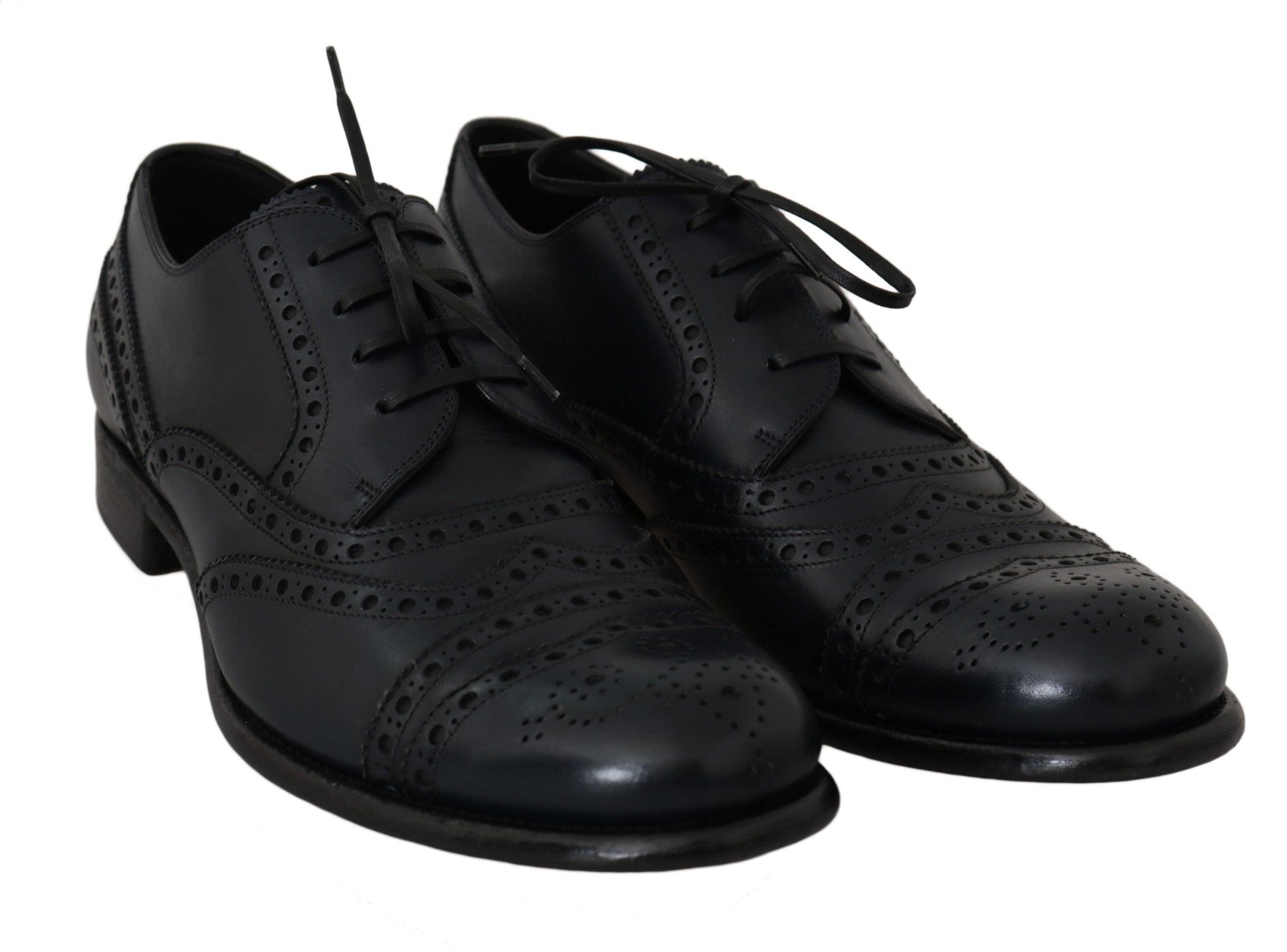 Dolce & Gabbana Elegant Blue Leather Wingtip Derby Shoes - Arichezz.store