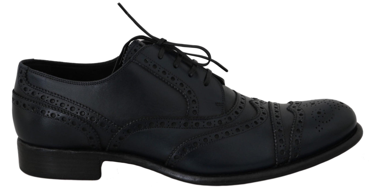 Dolce & Gabbana Elegant Blue Leather Wingtip Derby Shoes - Arichezz.store