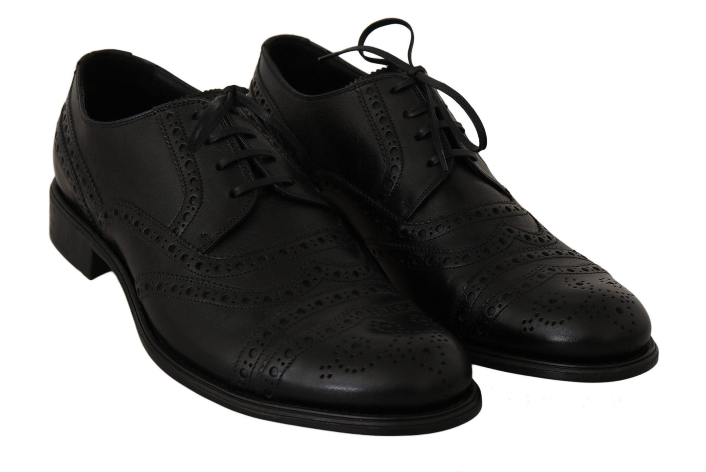 Dolce & Gabbana Elegant Black Leather Derby Wingtip Dress Shoes - Arichezz.store