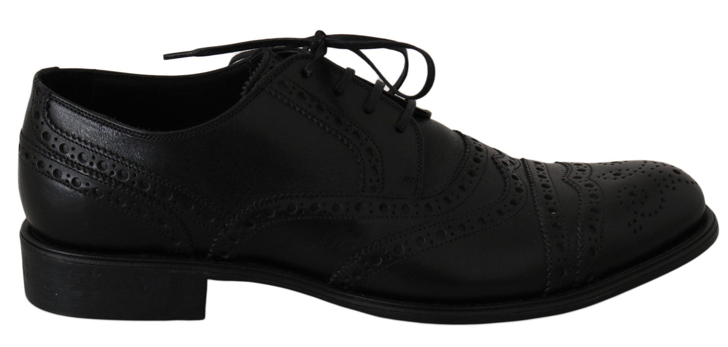 Dolce & Gabbana Elegant Black Leather Derby Wingtip Dress Shoes - Arichezz.store