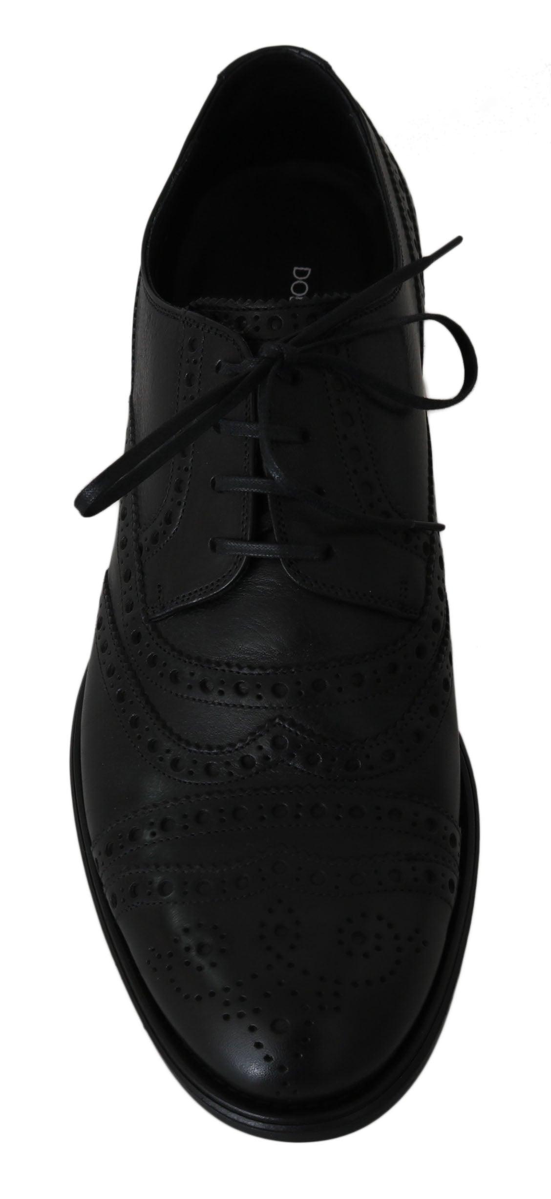 Dolce & Gabbana Elegant Black Leather Derby Wingtip Dress Shoes - Arichezz.store