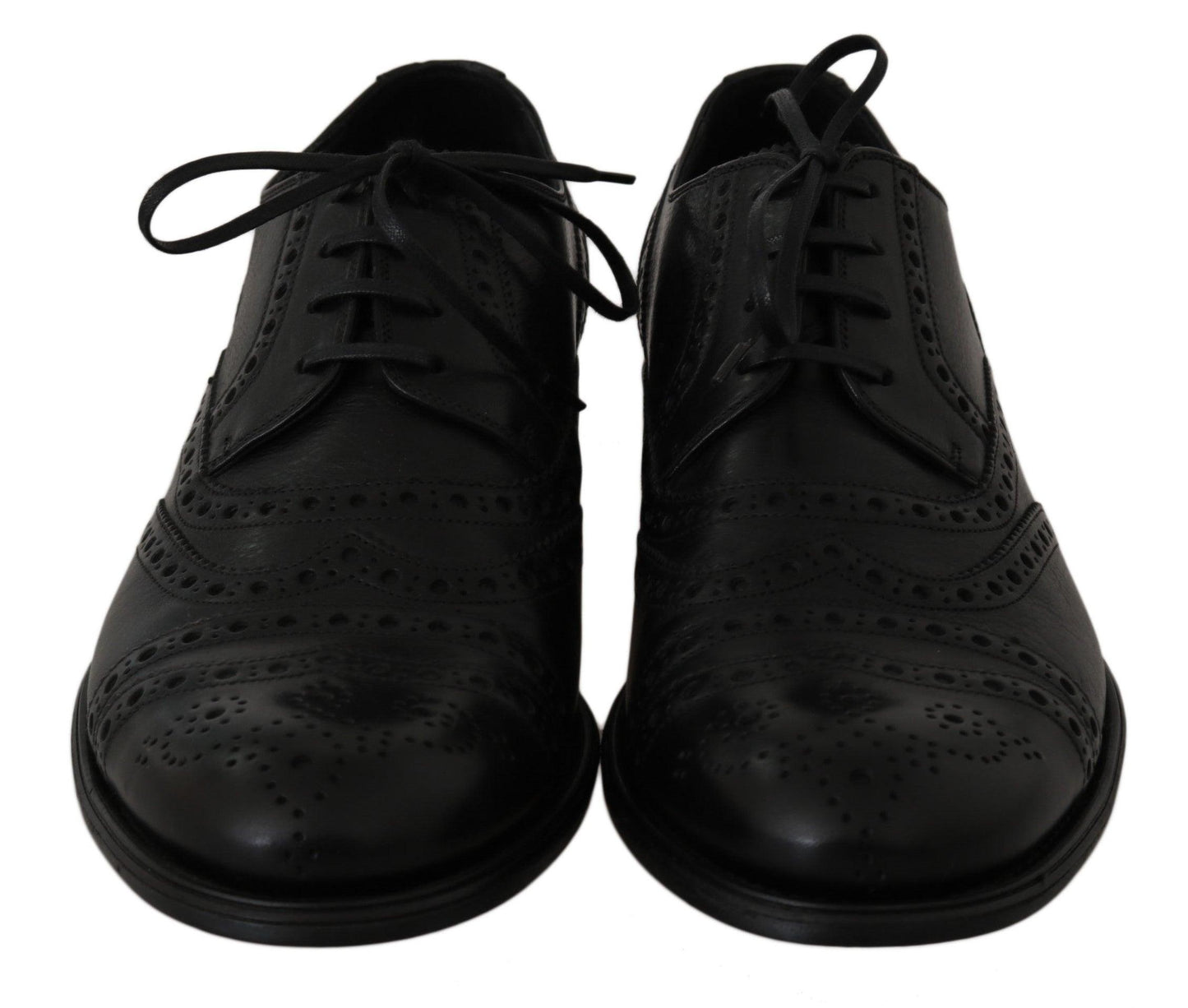 Dolce & Gabbana Elegant Black Leather Derby Wingtip Dress Shoes - Arichezz.store