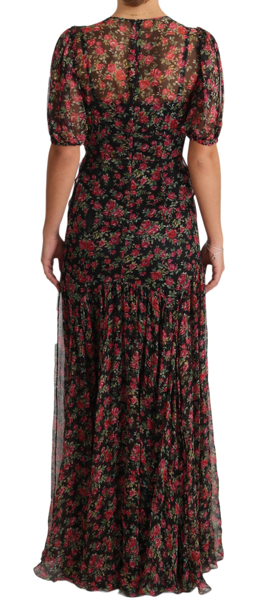 Dolce & Gabbana Elegant Black Silk Floral A-Line Gown - Arichezz.store