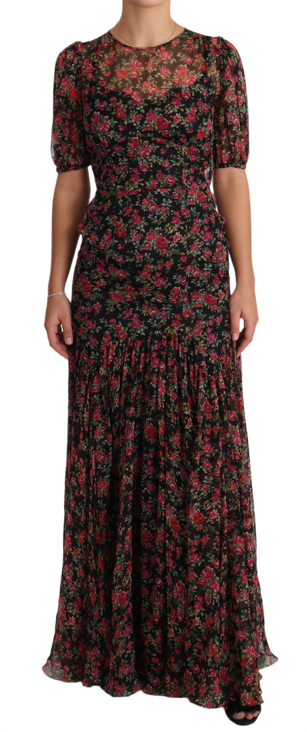 Dolce & Gabbana Elegant Black Silk Floral A-Line Gown - Arichezz.store