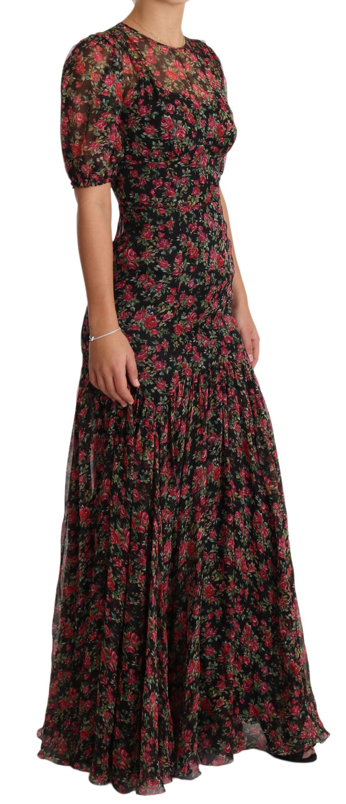 Dolce & Gabbana Elegant Black Silk Floral A-Line Gown - Arichezz.store