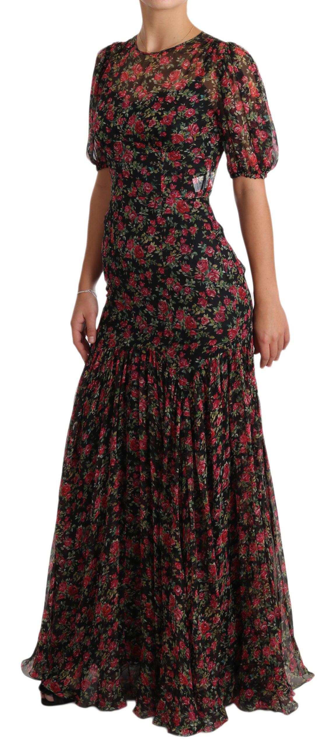 Dolce & Gabbana Elegant Black Silk Floral A-Line Gown - Arichezz.store