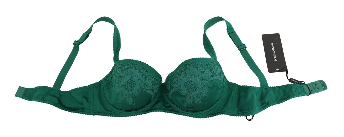 Dolce & Gabbana Enchanting Green Floral Lace Silk Bra - Arichezz.store