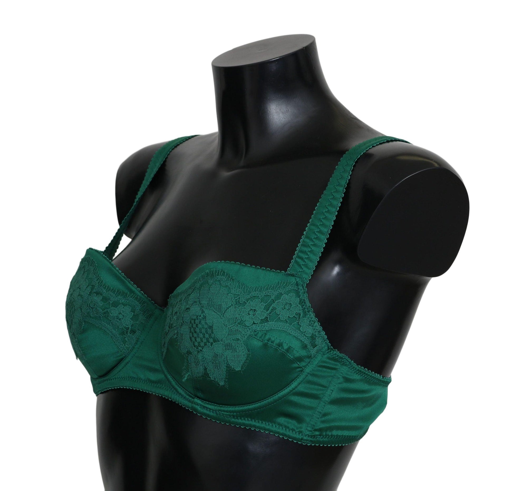 Dolce & Gabbana Enchanting Green Floral Lace Silk Bra - Arichezz.store