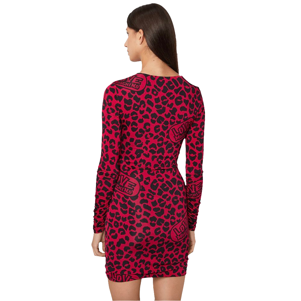 Love Moschino Chic Leopard Texture Dress in Pink and Black