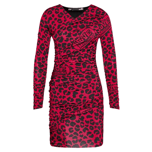 Love Moschino Chic Leopard Texture Dress in Pink and Black